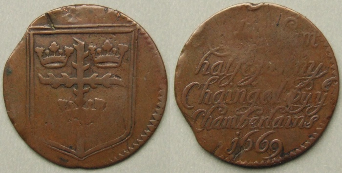 Nottingham, borough issue 1669 halfpenny N3523 Nottingham, borough issue 1669 halfpenny N3523